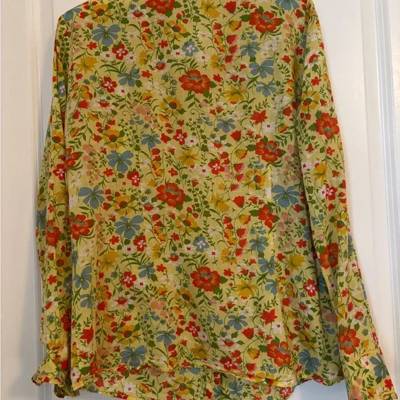 Persaman New York Floral Yellow Cotton Button Up Blouse w/ Floral Pattern. Sz L - Picture 8 of 8